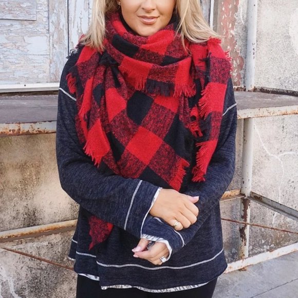 Accessories - RED AND BLACK PLAID PRINT SCARF